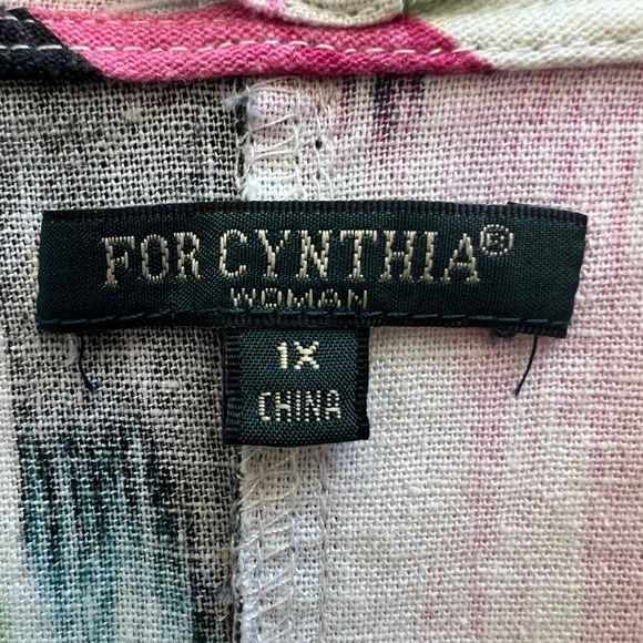 FOR CYNTHIA Linen Blend Lagenlook Tunic Dress Abstract Ikat High Low Artwear 1X - Picture 4 of 6